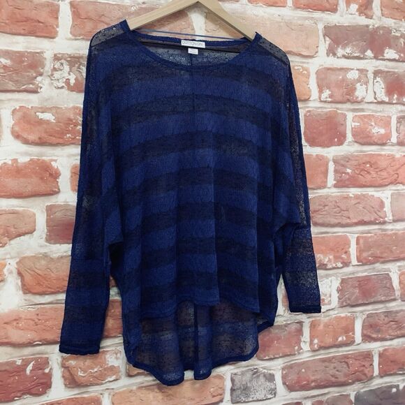 Cotton On Top Shirt Women's Medium Blue Textured Knit Striped Sheer Popover - Picture 2 of 8